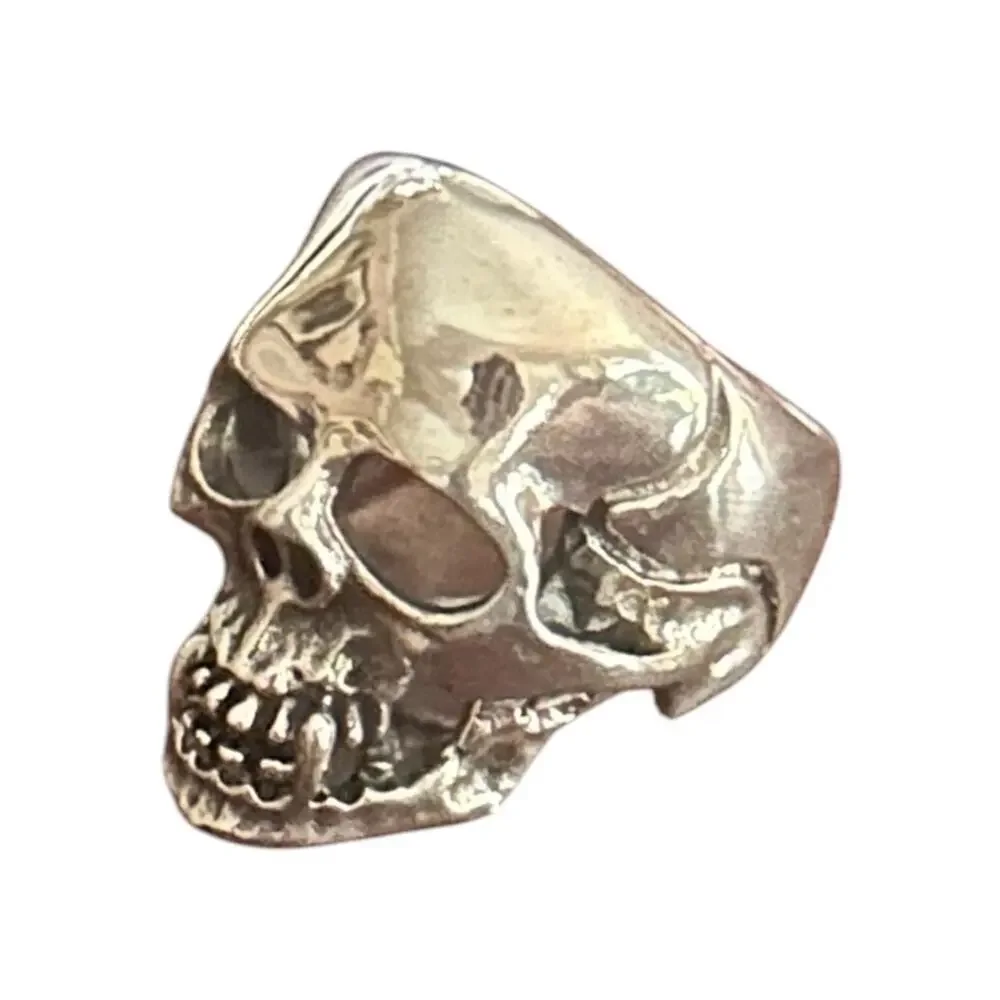 Vintage Sterling Silver Skull Statement Ring Size 10.5 Stamped 925, 1970s-80s